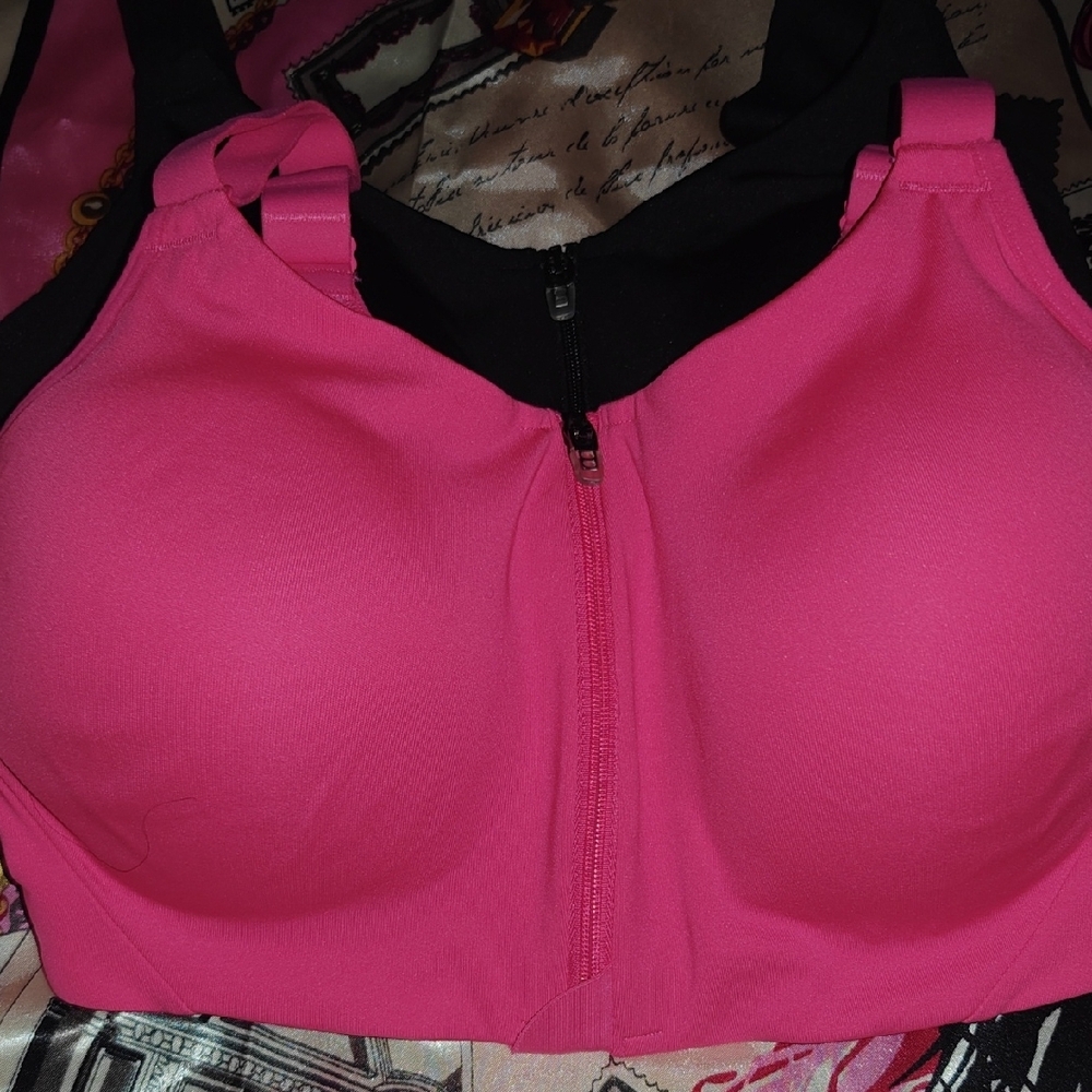 Vibrant Pink High-Impact Sports Bra with Zipper